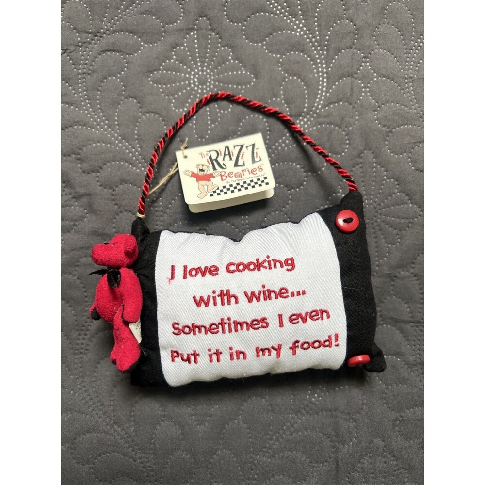 The Razz Bearies Small Hanging Pillow - I Love Cooking With Wine NWT Plush Gift